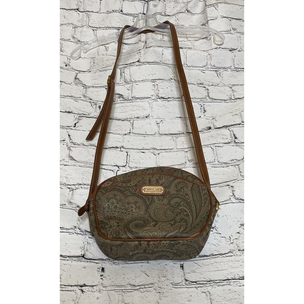Vtg 1989's Brown Green Oatmeal Carryland Purse